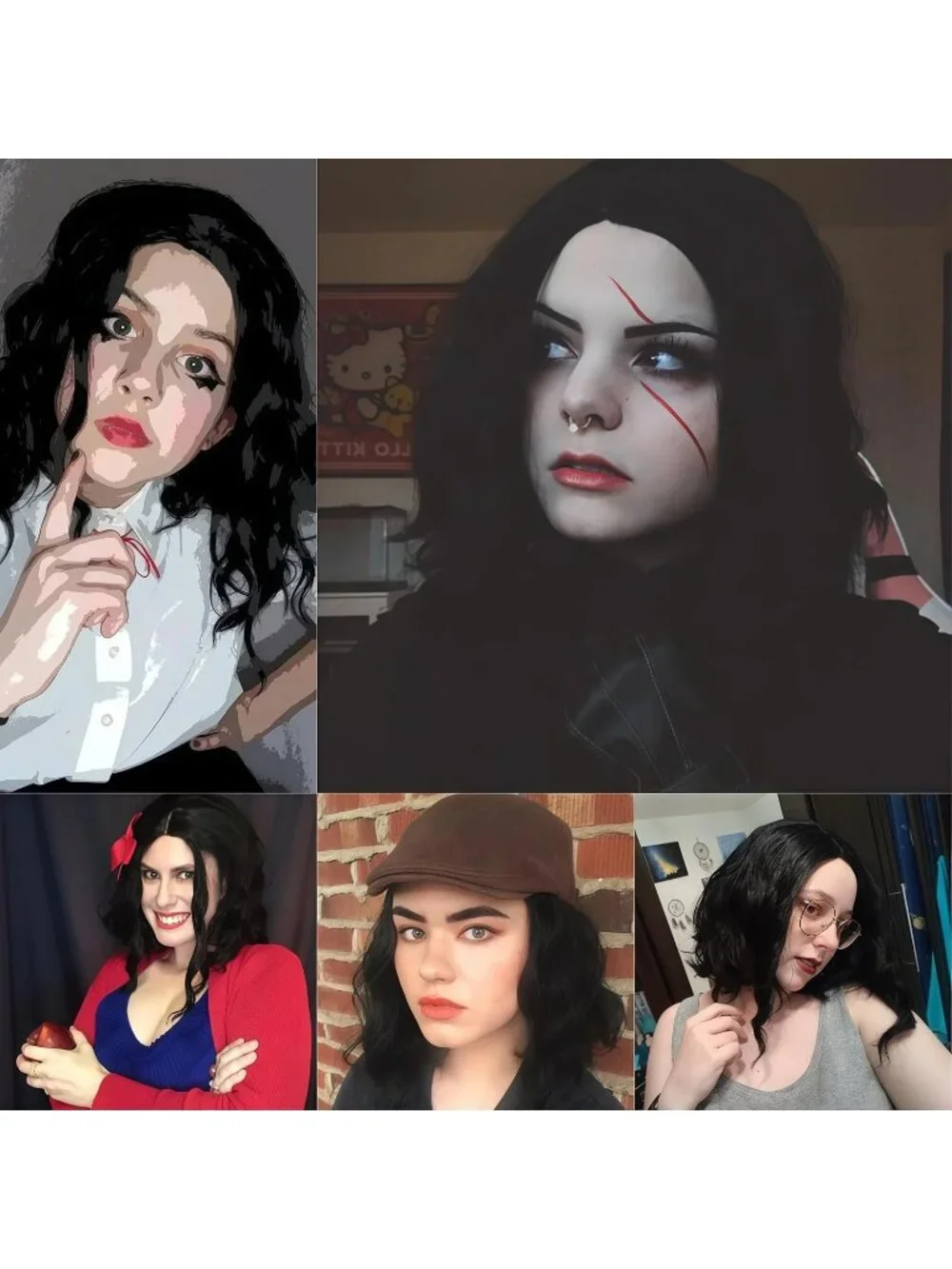Women's Dark Black Wavy Curly Bob Wig Heat Resistant Cosplay Halloween Party